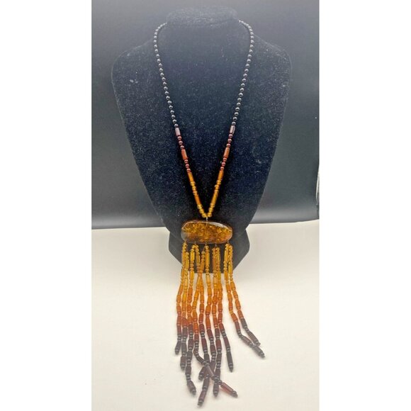 Statement Necklace Baltic Amber Honey to Cognac Beads Boho 16" + 7" Drop  LOOK - Picture 2 of 11